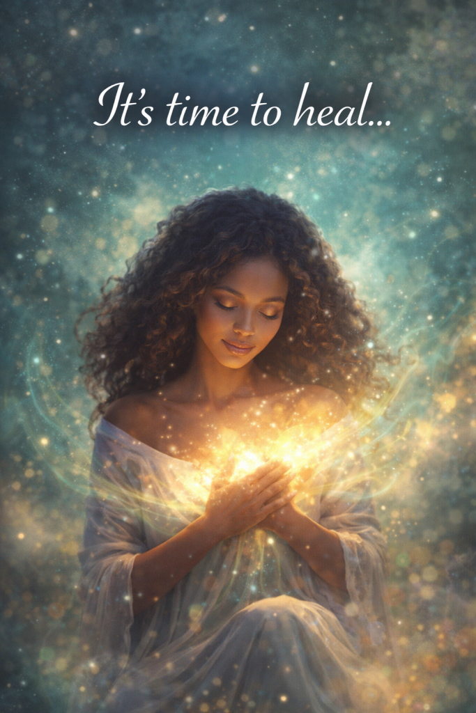 healing goddess energy woman glowing heart soft light peaceful calming energy